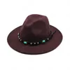 Outono inverno manter mulheres quentes homens largo cinto de borda de lã feltro jazz fedora chapéus Panamá estilo cowboy trilby festa formal vestido chapéu