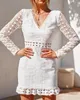 エレガントな中空アウトレースドレス女性ノースリーブ夏スタイルミディホワイトドレス新しい春のショートカジュアル中空パーティーイブニングドレス新しい服