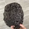 20 mm lockiges Gewebe #1b von schwarzer Männerperücke menschliches Haar Toupe Dünne Haut PU Männliche Ersatzsystem Langlebige Prothese Haarteile Einheit