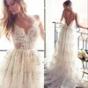 Spring Summer Full Lace Wedding Dress Simple A Line Appllique Spaghetti Blackless Gowns Floor Length Bridal Gown