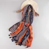 Модный печатный шаратый военно-морской флот оранжевый мягкий простой шаль мягкий футляр кисточек женщины вискозные шарф зимние обертывающие шали Q0828