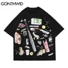 Tshirts Oversized Streetwear Bat Fruit Pintura de Carro Impressão de Manga Curta t - shirts Hip Hop Harajuku Casual Algodão Tee Tops 210602