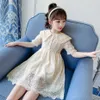 Fille Robe d'été Dentelle Fleur Enfant Perles Kid Style Mignon Costumes Enfants 6 8 10 12 14 210528