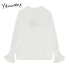 Yitimuceng Bow Lace Up Blus Kvinnor Lantern Sleeve Knapptröjor Straight White Spring Korean Fashion Tenn-down Collar Toppar 210601