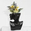 Nordic Ceramics Vase Half Face Statue Tabletop Art Creative Decoration Sculpture for Office Living Room Vintage Home Decor Gift 210310