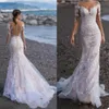 Luxury Lace Wedding Dresses Long Sleeves Appliques Bridal Gowns Custom Made Button Back Sweep Train Mermaid Wedding Dress