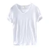 Best Seller T-shirt da uomo manica corta 100% puro cotone con scollo a V Top casual tinta unita bianca T-shirt da uomo di base abbigliamento 210225