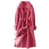 Sonbahar Kış Kadın Yün Kürk Koreli Moda Düğme Cep Granülleri Koyun Kesme Ceket Bayanlar Uzun Palto H477 211110