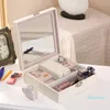 Boîte à bijoux Organisateur de bijoux en bois pour filles Étui de voyage en miroir avec compartiment réglable verrouillable