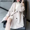 Frauen Wollmischungen Frauen Mantel 2022 Warme Winter Verdicken Outwear Weibliche Koreanische Gürtel Jacke Mode Mittlere Länge EINE Linie büro Mäntel Phyl22