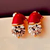 Père noël chapeau rouge strass boucles d'oreilles bijoux or argent fête de noël vacances clous d'oreilles