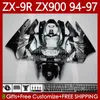 Bodywork Kit For KAWASAKI NINJA ZX-9R ZX900 ZX 9R 9 R 900 CC 1994-1997 Bodys 100No.7 ZX9 R 900CC ZX-900 ZX9R 94 95 96 97 ZX900C 1994 1995 1996 1997 OEM Fairing black silvery