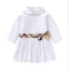 Grande qualité printemps automne bébé filles robes à manches longues col rabattu fille robe de princesse avec nœud papillon coton enfants jupes à carreaux 1-6 ans