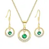 Chains TENGTENGFIT Cubic Zirconia Pendant Yellow Gold Plated Necklace EarringsGreen Simulated Emerald Fashion Jewelry Sets7579129