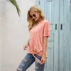 Sommar solid färg Kortärmad V-nacke T-shirt Kvinnor Knitted Mid-Length Clothes Casual Loose Streetwear Ladies T Shirt 210608