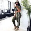 Damskie Solid Colors Stripe Zestawy Moda Trend Sports Fitness Krótki Rękaw Krótki Tops Pant Garnitury Kobiet Wiosna Nowy Szczupła Dresy wysokiego talii