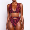 Costume da bagno donna con fibbia a vita alta Costume da bagno africano Costume da bagno donna sexy Stampa serpente rosso Costume da bagno bikini femminile brasiliano 210624