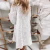 ホワイトセクシーな中空アウト刺繍ミニシャツドレス女性のターンダウンカラーボタン春のドレス2021秋の固体緩いパーティードレスY1006