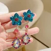 Dangle Lustre Belle Bleu Rose Cristal Fleur Longue Goutte Dangle Boucles D'oreilles Pour Les Femmes Déclaration Ethnique Boucles D'oreilles Bijoux De Fête En Gros