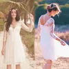 2021 Summer Short Boho Beach Robes de mariée A-Line 3/4 manches longues dos ouvert pas cher en mousseline de soie bohème robes de mariée longueur au genou robe de mariée