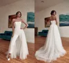Modische, einzigartige, schlichte Overalls in Übergröße, Hochzeitskleid, Brautkleider mit abnehmbarer Schleppe, trägerlos, knöchellang, formelle Jumps293Q