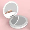 Makeup Compact Mirrors LED Mini Makeup Mirror Hand Held Fold Small Portable USB Cosmetic125