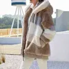 Femmes Manteau Cachemire Veste D'hiver Dames Casual Couture Plaid Vêtements À Capuche Zipper Drop 211029