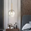 Lampe suspendue en verre pour restaurant nordique, tête unique, transparente, personnalité créative, minimaliste, barre à billes, petites lampes suspendues