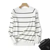 Höst Vinter Långärmad Striped Pullover Kvinnor Tröja Stickade Tröjor O-Hals Toppar Koreansk Pull Femme Jumper Kvinna Vit 210918