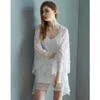 Sleepwear das mulheres 2pcs Lounge Set Mulheres Nighty Sexy Seda Lingerie Robe Vestido Noite 21-405