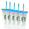 Voorraad Starbucks kleur veranderende koude beker met deksel en rietje confetti herbruikbare plastic beker of set, vloeibare ounces livebecool