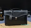Designer- Men's Leather Shoulder Messenger Bags Business Work Bag Laptop Briefcase Handbag Color Black Coffee202U