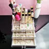 Cosmetic Storage Box Jewelry Storage Box Make-up Organizer Lipstick Stand Earrings Display Stand Drawer Transparent Acrylic 210309