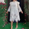 Etnische kleding Elegant Hollow Out Mini-jurk Flare mouw Wit Los Casual Party Vestidos Boubou Marocain Femme Dubai Afrikaanse 2021