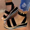 Summer Sandals Women Wedges Platform Hemp Shoes Ladies Candy Color Casual Slippers Slip On Strap Cross Shoes Plus Size 2021 K731