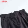 Tangada Fashion Women High Quality Thick Dark Gray Waist Suit Pants Trousers Buttons Office Lady Pantalon 4C15 211115