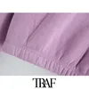 TRAF Femmes Mode Avec Élastique Garnitures Cropped Hoodies Sweats Vintage À Manches Longues Polaire Femme Pulls Chic Tops 201209