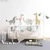 Nordic мультфильм животных на стене наклейка для детской комнаты детская детская детская мальчики спальня наклейки на стене Зебра фламинго слон жираф наклейки 21111