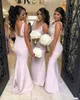 2021 Sexy V Neck Mermaid Bridesmaid Dresses Light Pink Maid of the Honor Wedding Guest Dress Flowers One Shoulder Open Back Bridesmaids Gowns