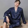Super Soft Silk Pijama Man Primavera Moda Moda Impressão V Pescoço Sono Tops Long Calças Fino Respirável Confortável Conjunto de Pijama 210901