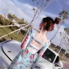 spring fashion cartoon print sexy V-neck backless slim dress holiday party mini evening with smell women 210603