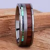 Fashion Jewelry 8mm Men Titanium Steel Ring Inlay Wood and Abalone Shell Stainless Steel Rings for Mens Vintage Wedding Band G1125