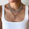 Hip Hop Cuban Link Chain Choker necklace set Iced Out cross pendant necklace Jewelry Women Men Hiphop Bling Luxury Jewellery X0509