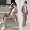 autumn casual ladies suit pants two-piece Korean fashion loose gray jacket female Elegant trousers for women 210527