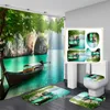 Shower Curtains 3-4 Pieces Beach Shell Sea Wave Curtain Free Hook Waterproof Toilet Lid Non-slip Mat Bathroom Cover