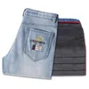 Зимний флис джинсы мода повседневная высококачественная вышивка прямой стрейч тяжелый вес большой размер 42 мужские брюки