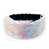 Schattige glans kinderen tulband meisjes katoen hoofdband elastische haarbanden kinderen dubbelzijdige flip kleur pailletten hoofd wraps haaraccessoires 0460