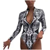 Badmode bikini slang print badmode vrouwen bikini lange mouw diepe v-hals set een stuk badpak gevulde beha strandkleding x0522