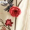 Zevity Frauen Vintage Blumenstickerei elastische Rüschen Schlinge Midikleid schicke weibliche Häkelarbeit Patchwork beiläufige dünne Kleider DS4389 210603