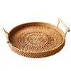 Rattan Storage Tray Round Basket with Handle Hand-Woven Rattan Tray Wicker Basket Bread Fruit Food Breakfast Display L with fast shipment